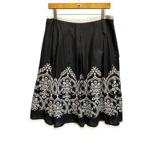 Ann Taylor LOFT Women Cotton Skirt 10 Boho Beaded Pom‎ Poms Lagenlook Classy